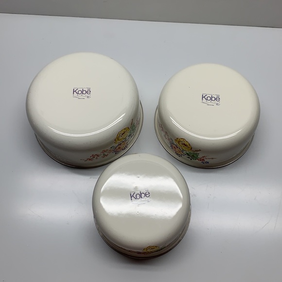 Vintage Kobe Enamel Nesting Bowls set 3 Roses - Picture 10 of 11